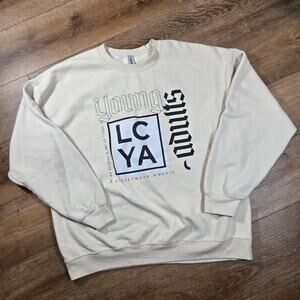 Gildan Crewneck Sweatshirt XL Cream Pullover Y2K Streetwear Minimalist Hipster